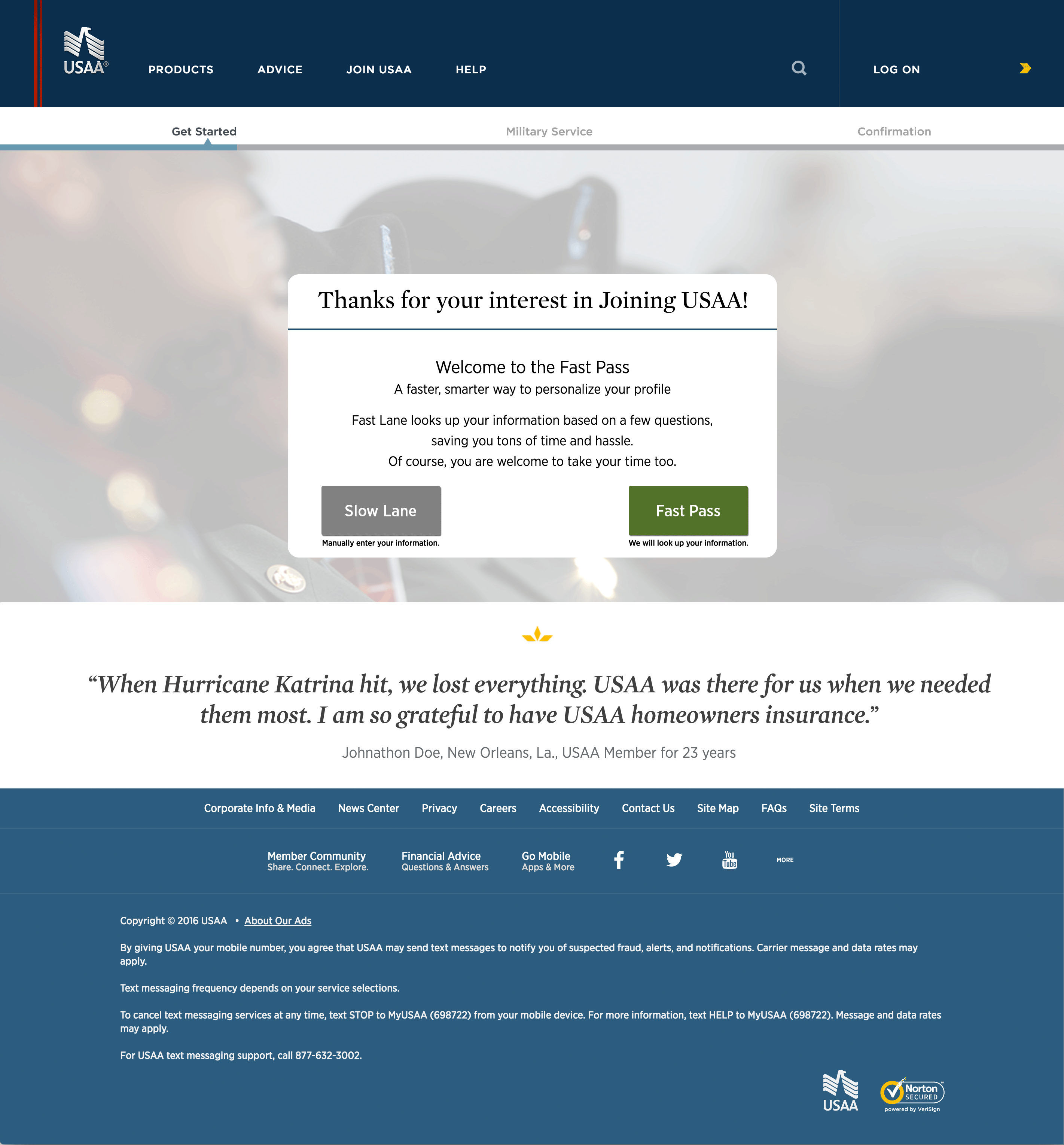 USAA Fast Pass concept with manual and assisted routes